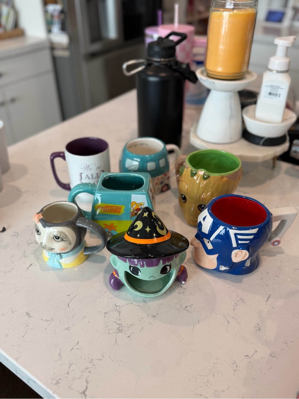 Marvel Character Ceramic Mug Set - Blue, Green, Red, Purple, Teal, Brown